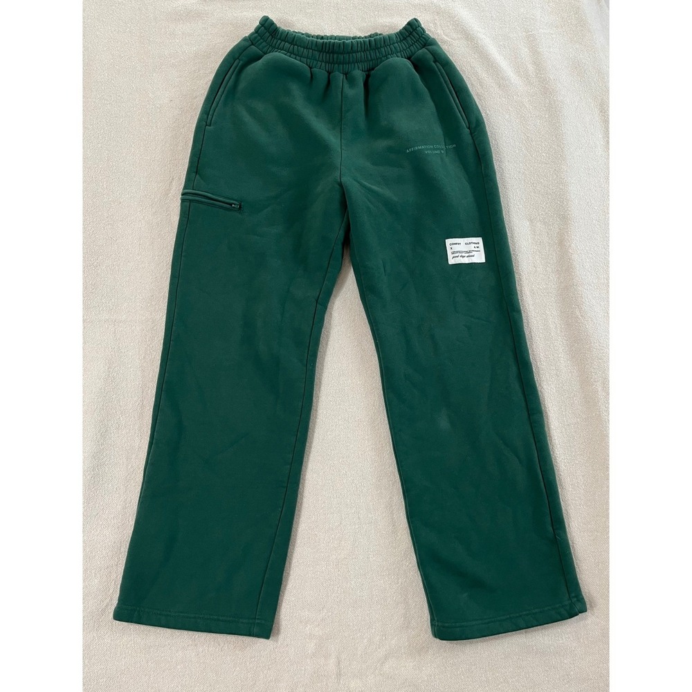 Comfrt Affirmation Collection Sweatpants unisex Small Green Fleece Joggers